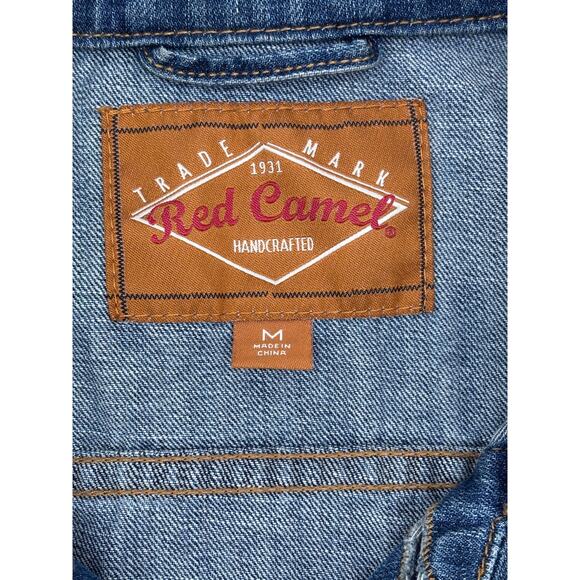 Red Camel Men's Distressed Denim Trucker Jacket - Size M - Faded Jean Jacket - Picture 4 of 11
